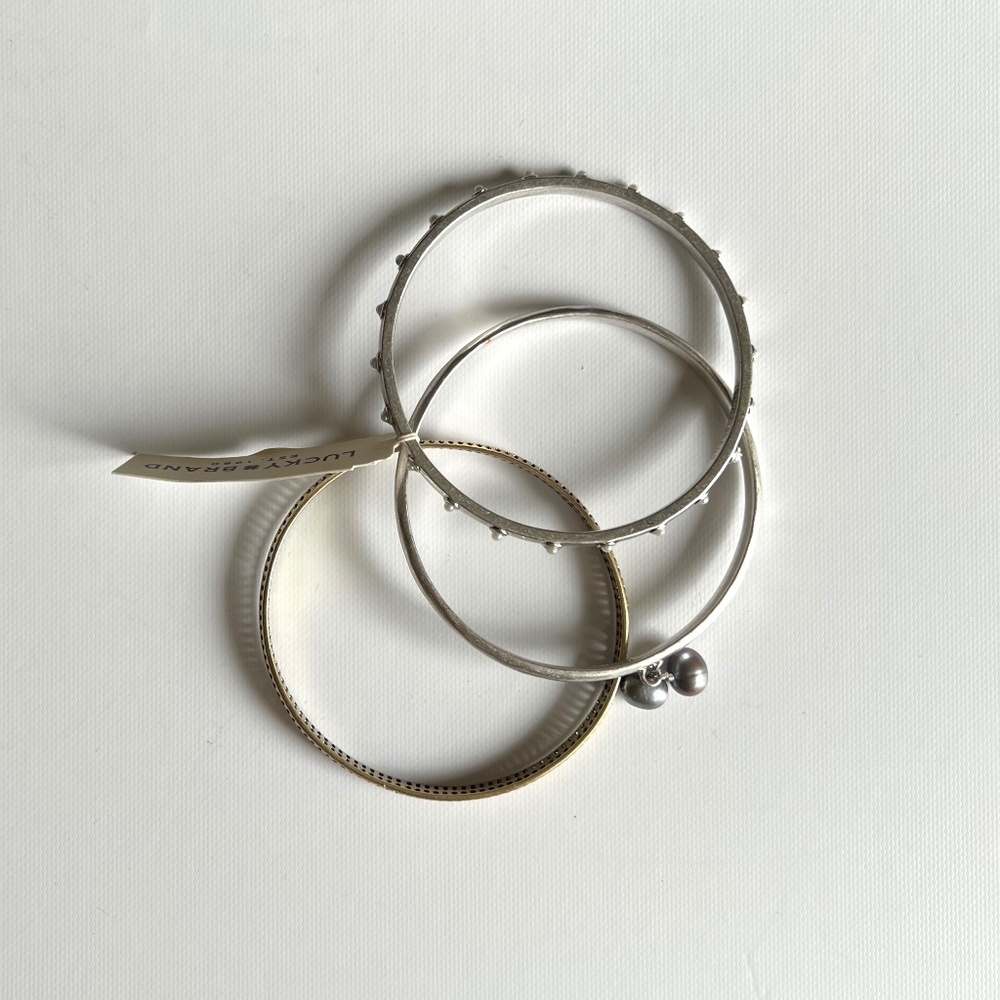 Lucky Brand bangle bracelet trio - silver and copper tone